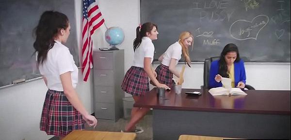  Lesbian teen BFFs fingering their hot tied teacher